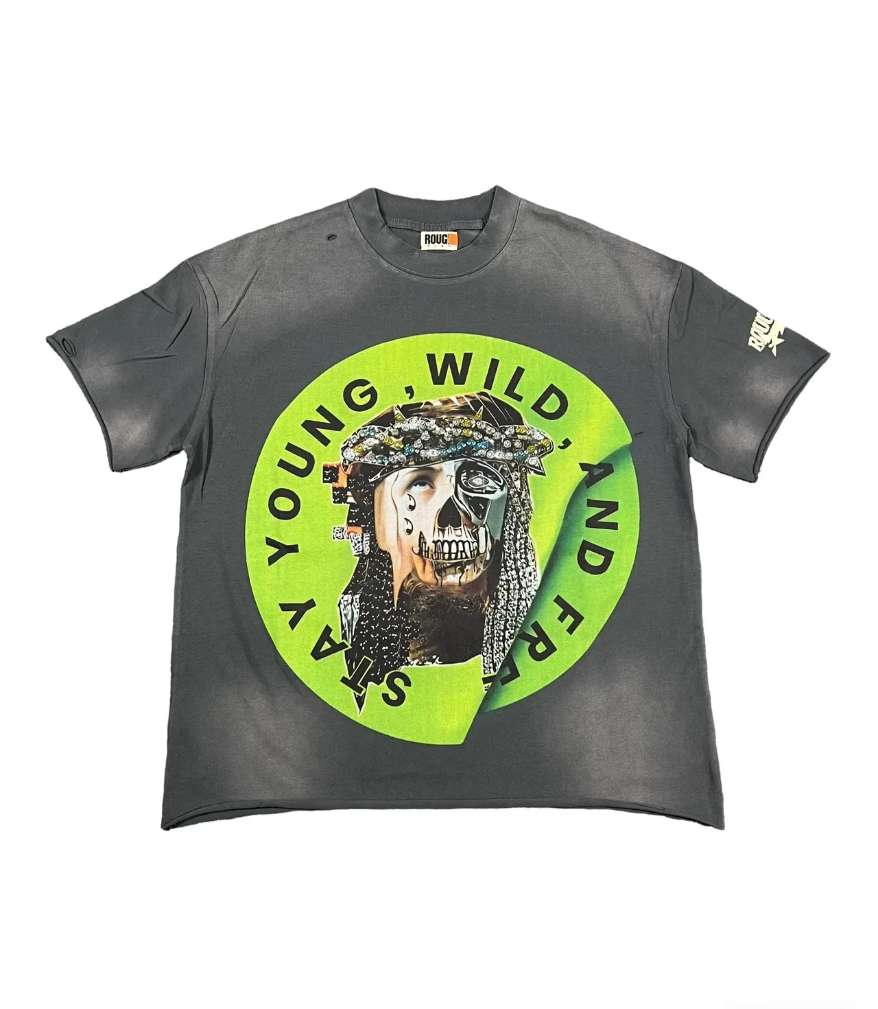 Roughplay Distressed Black Acid-Wash Double-Sided Graphic T-Shirt 20
