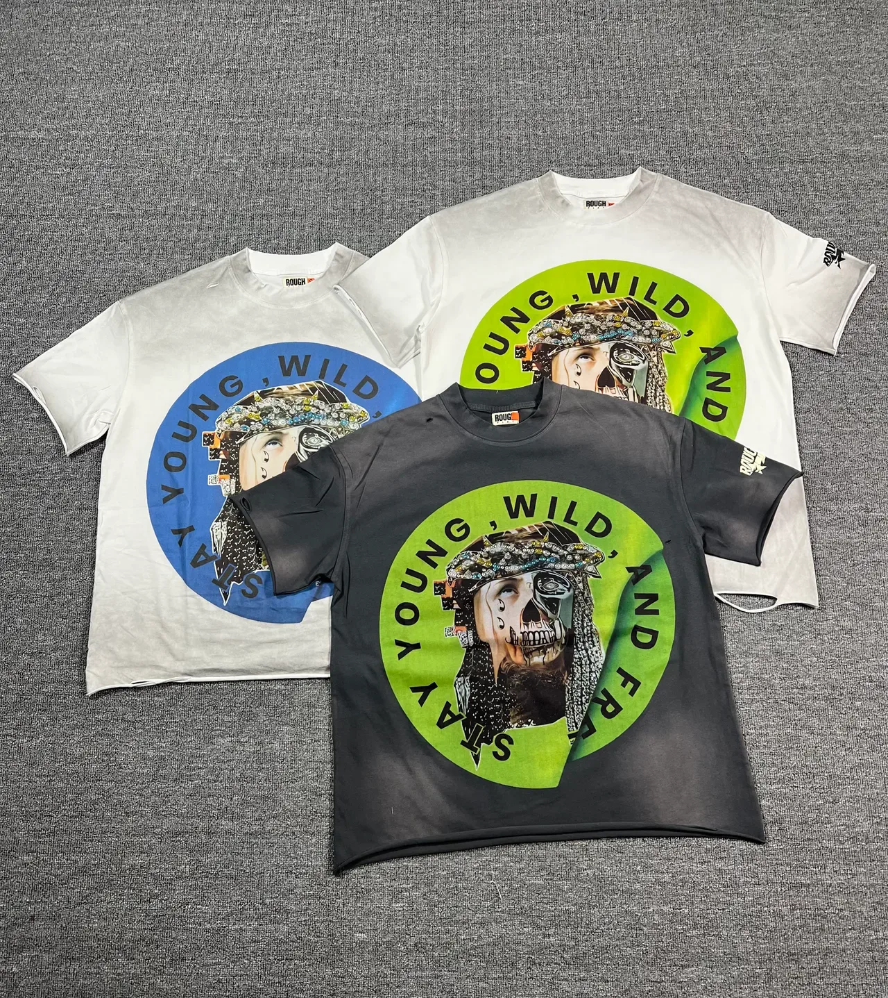 Roughplay Distressed Black Acid-Wash Double-Sided Graphic T-Shirt 21