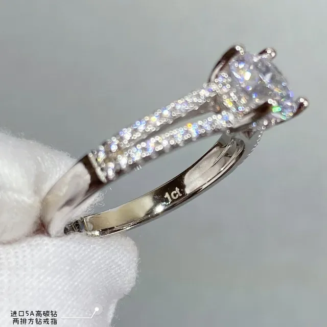 Round Brilliant Center Stone Split Shank Pavé Double Row Ring 4