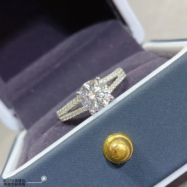 Round Brilliant Center Stone Split Shank Pavé Double Row Ring 5