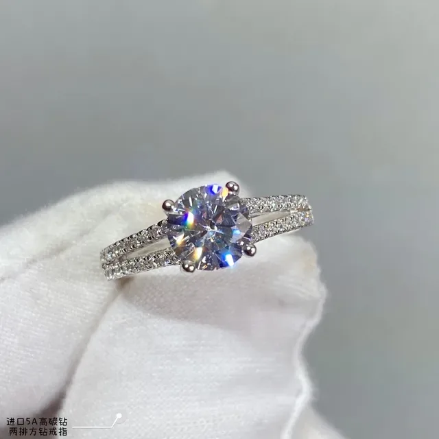 Round Brilliant Center Stone Split Shank Pavé Double Row Ring 8
