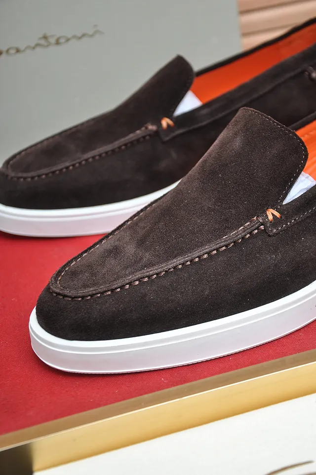 Santoni Brown Orange Suede Upper White Contrast Sole Loafer 2