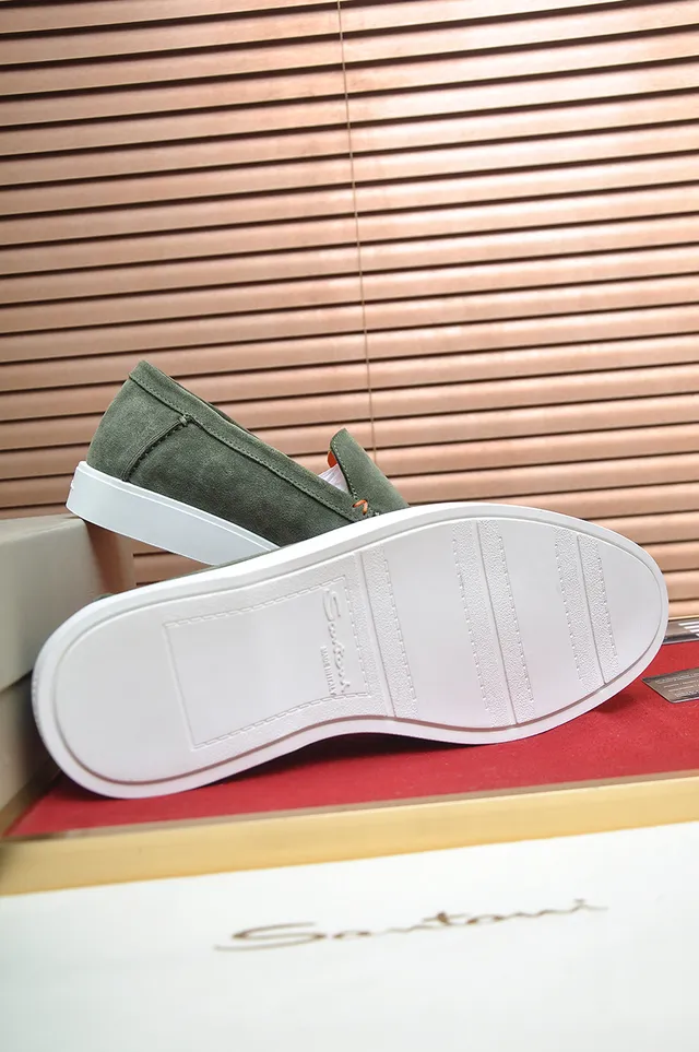Santoni Green Orange Suede Upper Moc-Toe Stitching Loafer 3