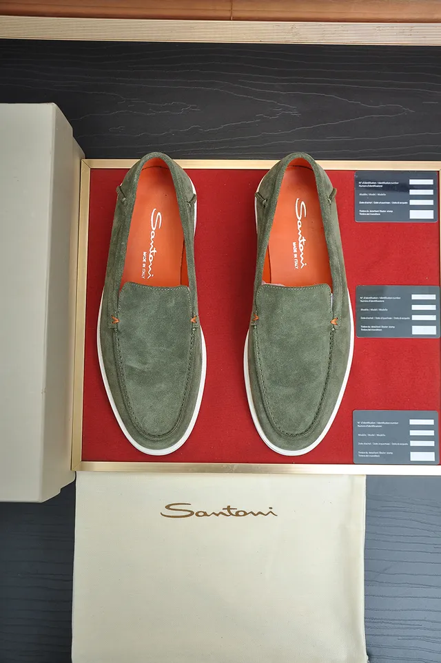 Santoni Green Orange Suede Upper Moc-Toe Stitching Loafer 5