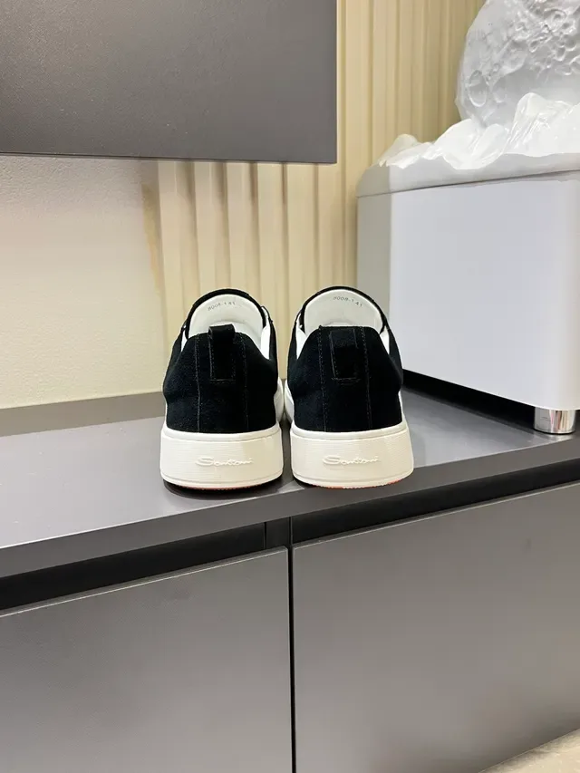 Santoni Slip-On Sneaker Black White Suede Upper Sneakers 2