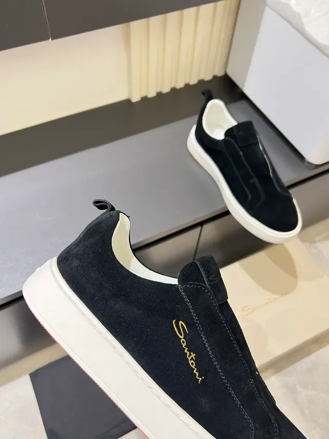 Santoni Slip-On Sneaker Black White Suede Upper Sneakers 3