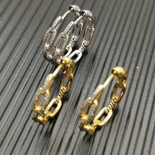Silver and Gold Chain-Link Pavé Hoop Earrings