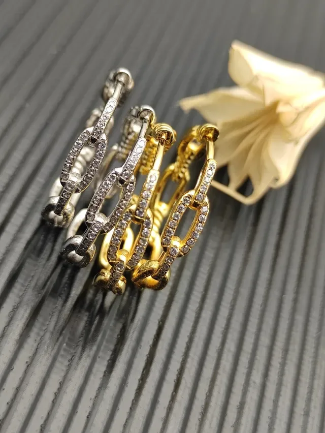 Silver and Gold Chain-Link Pavé Hoop Earrings 2