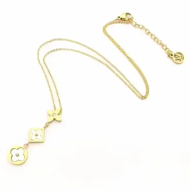 Silver and Gold Floral Geometric Mother-of-Pearl Pendant Necklaces 2