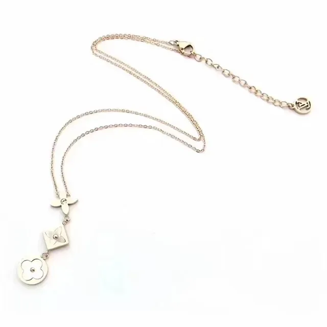 Silver and Gold Floral Geometric Mother-of-Pearl Pendant Necklaces 3