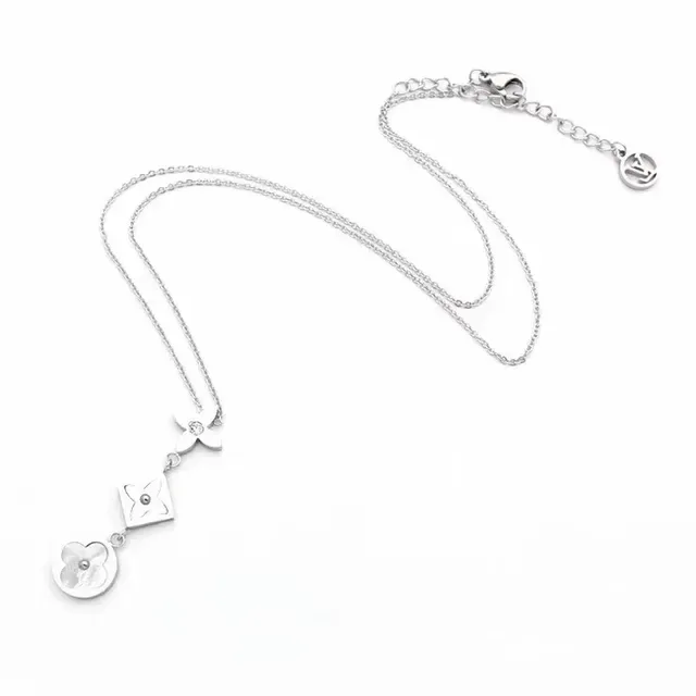 Silver and Gold Floral Geometric Mother-of-Pearl Pendant Necklaces 4