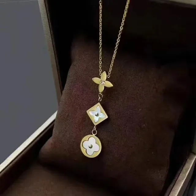 Silver and Gold Floral Geometric Mother-of-Pearl Pendant Necklaces 5