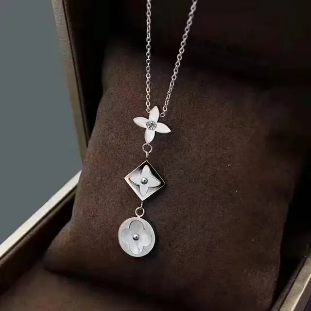 Silver and Gold Floral Geometric Mother-of-Pearl Pendant Necklaces 6