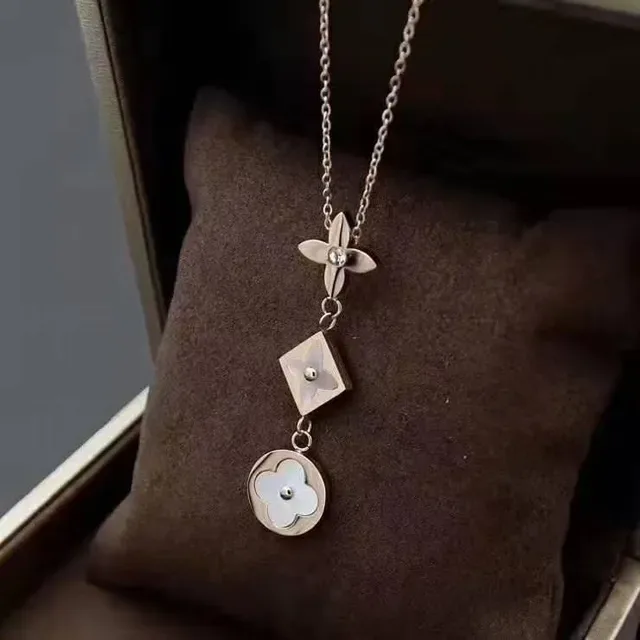 Silver and Gold Floral Geometric Mother-of-Pearl Pendant Necklaces 7