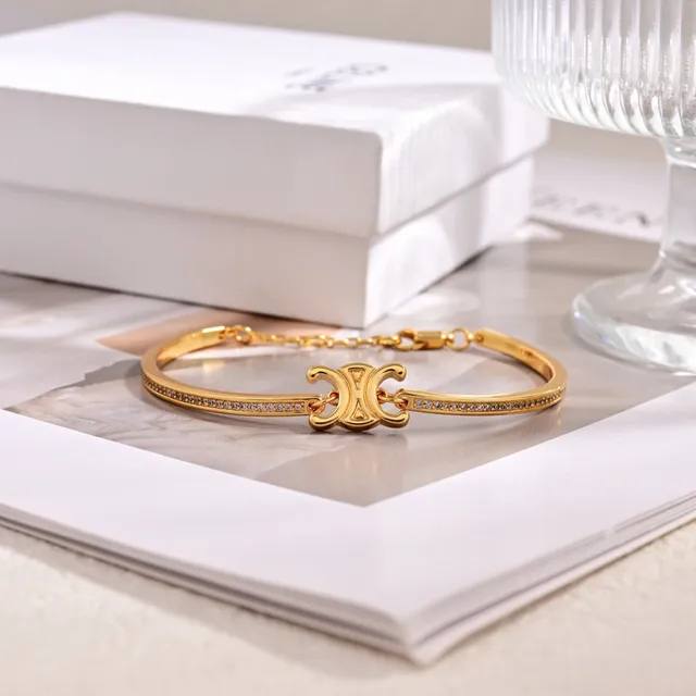 Silver and Gold Logo Motif Pavé Crystal Bangle Bracelets 2
