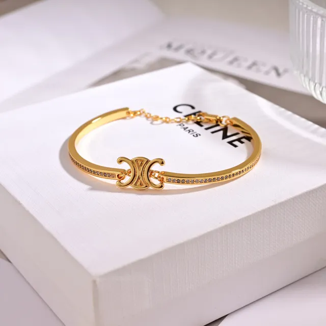 Silver and Gold Logo Motif Pavé Crystal Bangle Bracelets 4