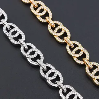 Silver and Gold Pave Double-Link Chain Necklaces