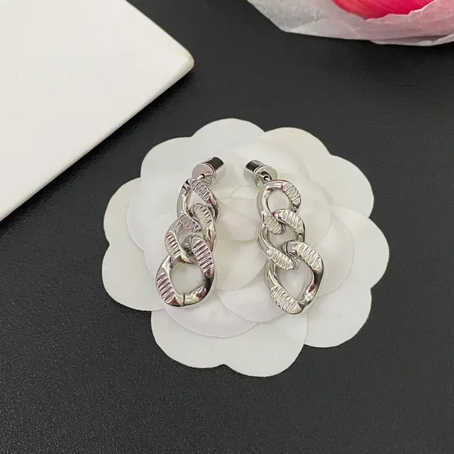 Silver and Gold Twisted Link Chain Drop Earrings 4
