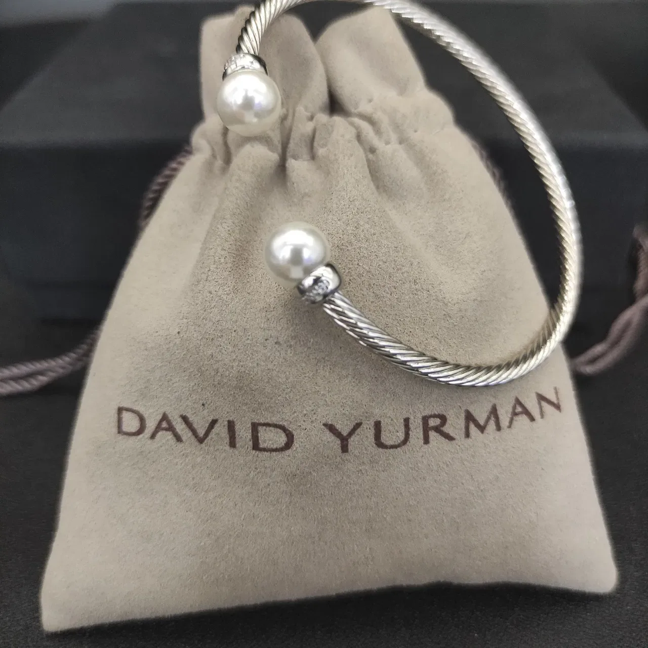 Silver Black Twisted Cable Spherical End Caps Bracelet 2