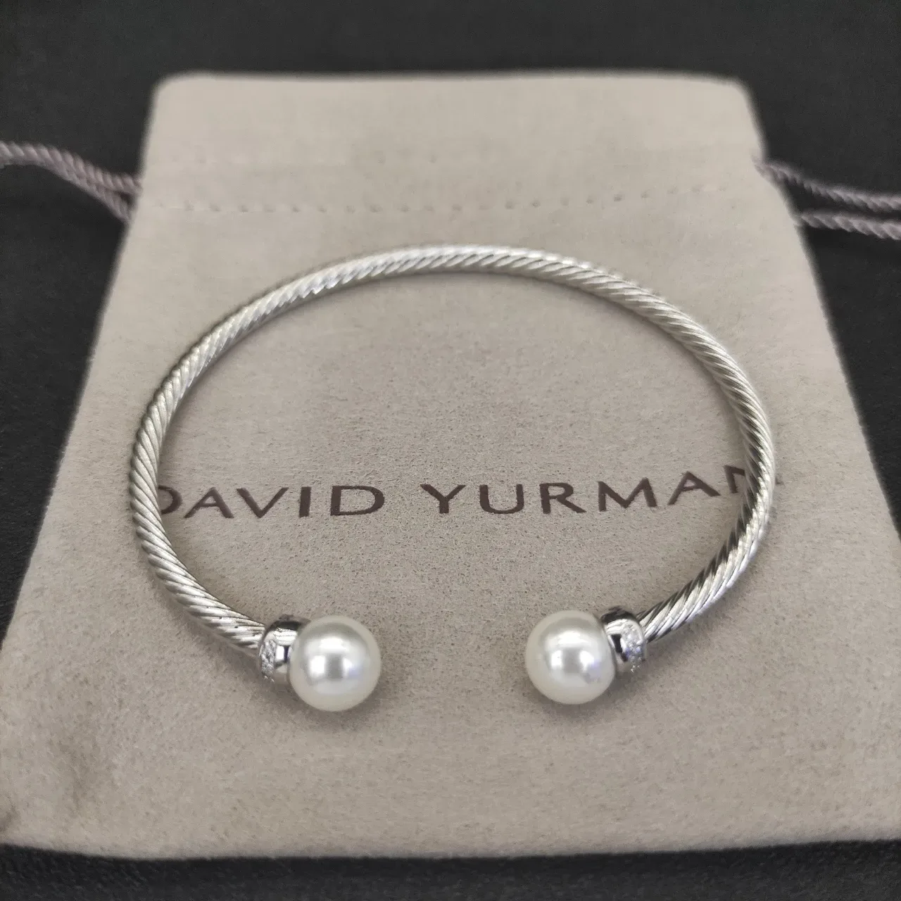Silver Black Twisted Cable Spherical End Caps Bracelet 4