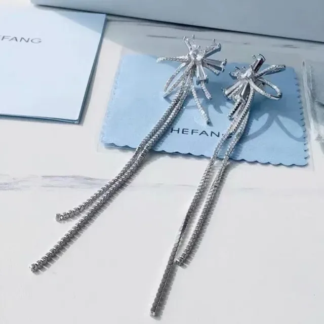 Silver Blue Starburst Motif Crystal-Encrusted Earrings 6