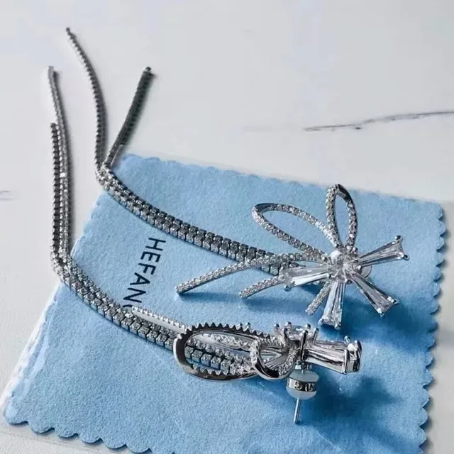 Silver Blue Starburst Motif Crystal-Encrusted Earrings 7