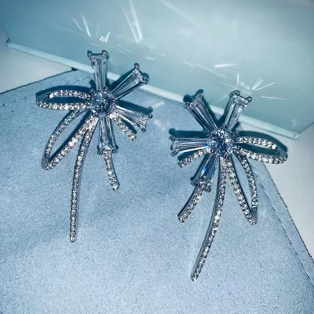 Silver Blue Starburst Motif Crystal-Encrusted Earrings 9
