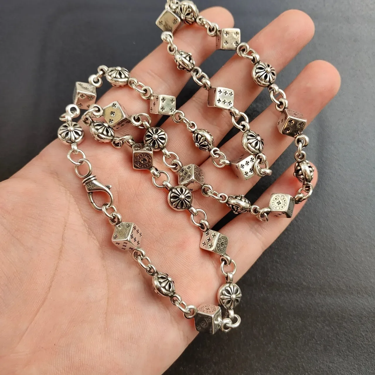 Silver Chain Floral Charms Necklace 3