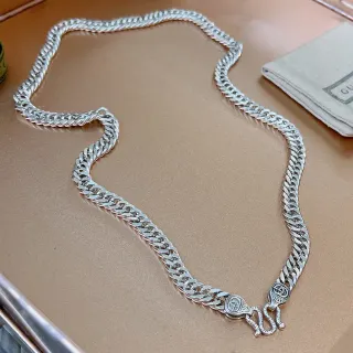 Collier Chaîne Curb Link Argentée Épaisse Ornée avec Fermoir Style Toggle
