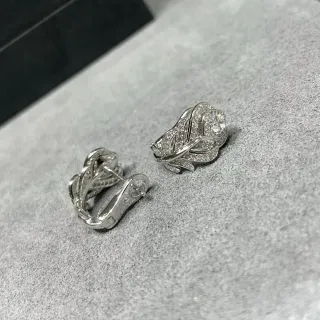 Silver Floral Pavé-Set Hinged Lever-Back Earrings