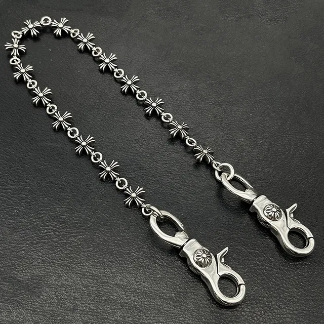 Silver Flower-Engraved Links Dual Lobster Clasps Necklace 3