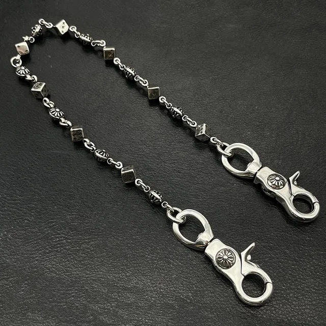 Silver Flower-Engraved Links Dual Lobster Clasps Necklace 4