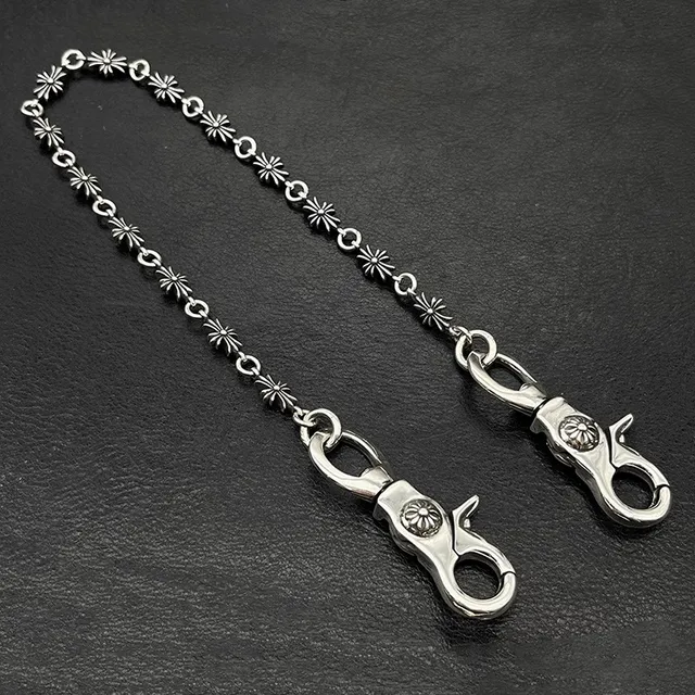 Silver Flower-Engraved Links Dual Lobster Clasps Necklace 5