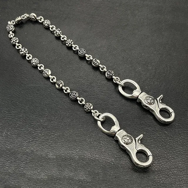 Silver Flower-Engraved Links Dual Lobster Clasps Necklace 6
