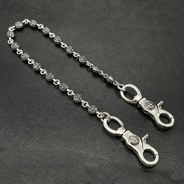Silver Flower-Engraved Links Dual Lobster Clasps Necklace 7