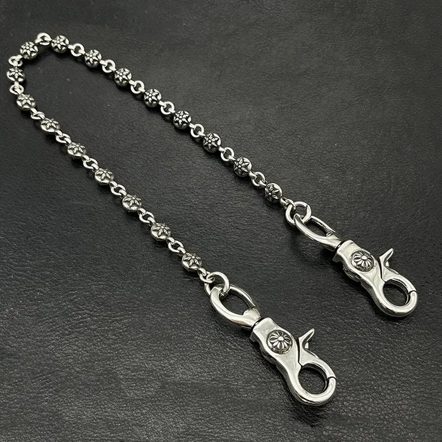 Silver Flower-Engraved Links Dual Lobster Clasps Necklace 8