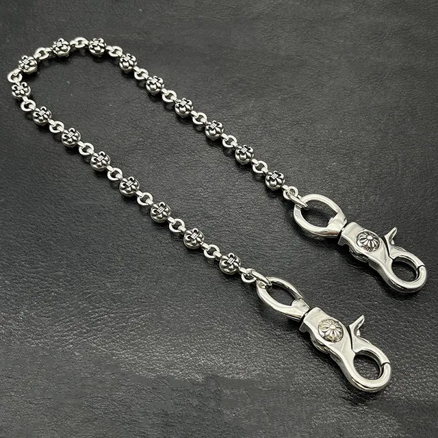 Silver Flower-Engraved Links Dual Lobster Clasps Necklace 9