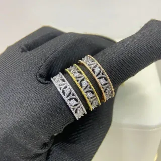 Silver Gold Filigree Openwork Pavé-Set Stones Ring