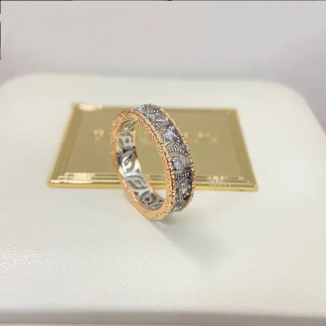 Silver Gold Filigree Openwork Pavé-Set Stones Ring 4