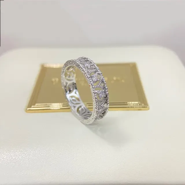Silver Gold Filigree Openwork Pavé-Set Stones Ring 5
