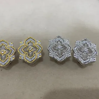 Silver Gold Floral Filigree Pavé-Set Earrings