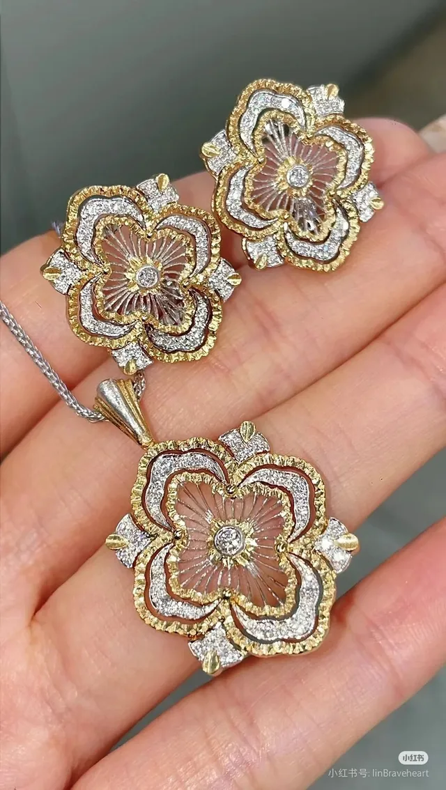 Silver Gold Floral Filigree Pavé-Set Earrings 6