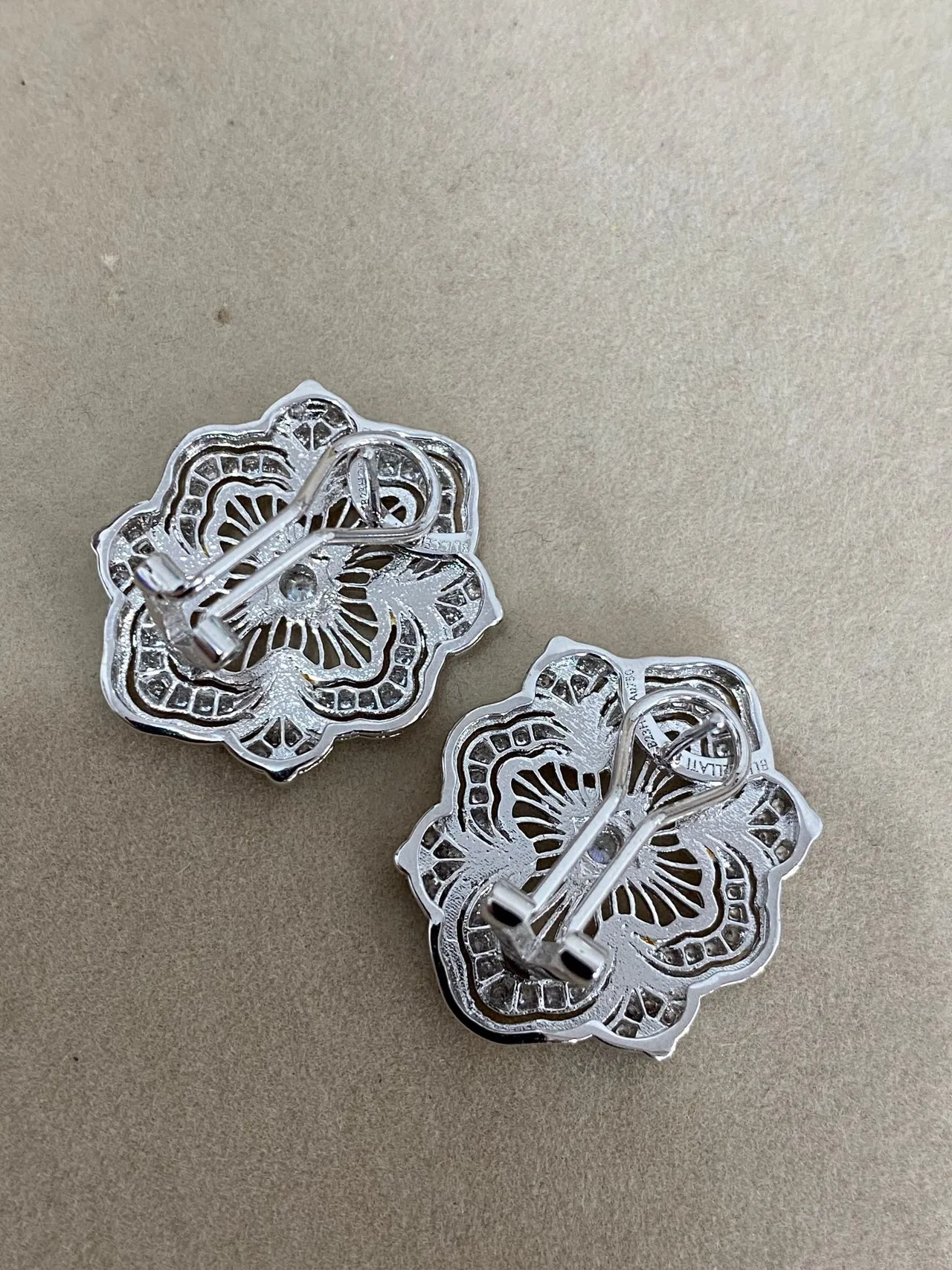 Silver Gold Floral Filigree Pavé-Set Earrings 7