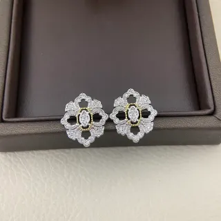 Silver Gold Floral Filigree Pavé-Set Stones Earrings