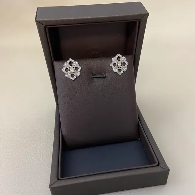 Silver Gold Floral Filigree Pavé-Set Stones Earrings 3