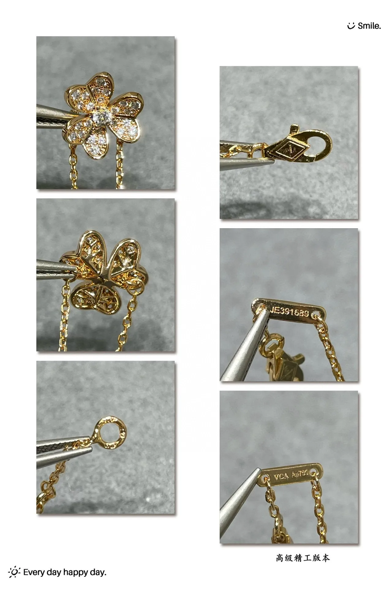 Colar com pendentif floral de prata e ouro com pedras pavé 2