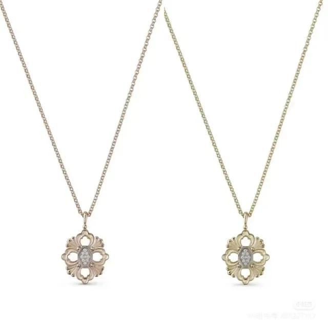 Colar Prata e Ouro Floral Quatrofolha Pingente Pavé-Set Pedras 5