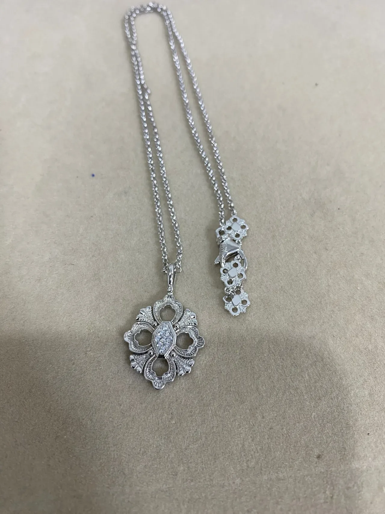 Colar Prata e Ouro Floral Quatrofolha Pingente Pavé-Set Pedras 7
