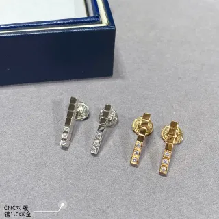 Brincos de Barras Geométricas de Prata e Ouro com Pedras Pavé-Set