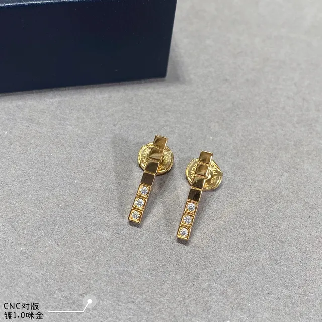 Silver Gold Geometric Bar Pave-Set Stones Earrings 4